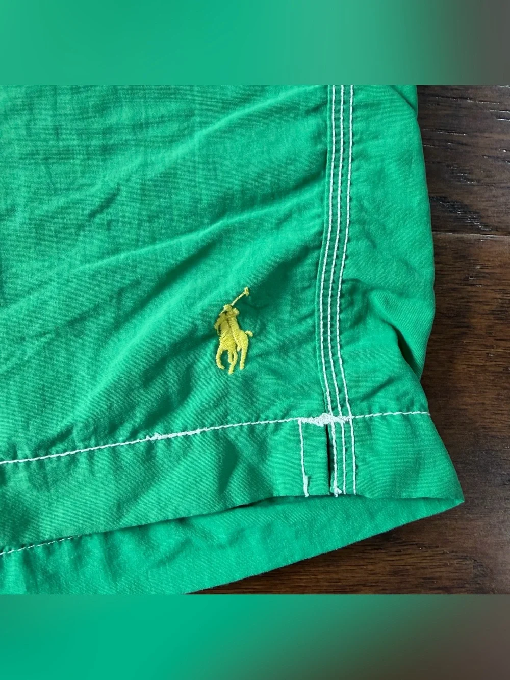 Polo Ralph Lauren Mens Board Shorts Green Large Mesh Lined Swim Trunks Vintage